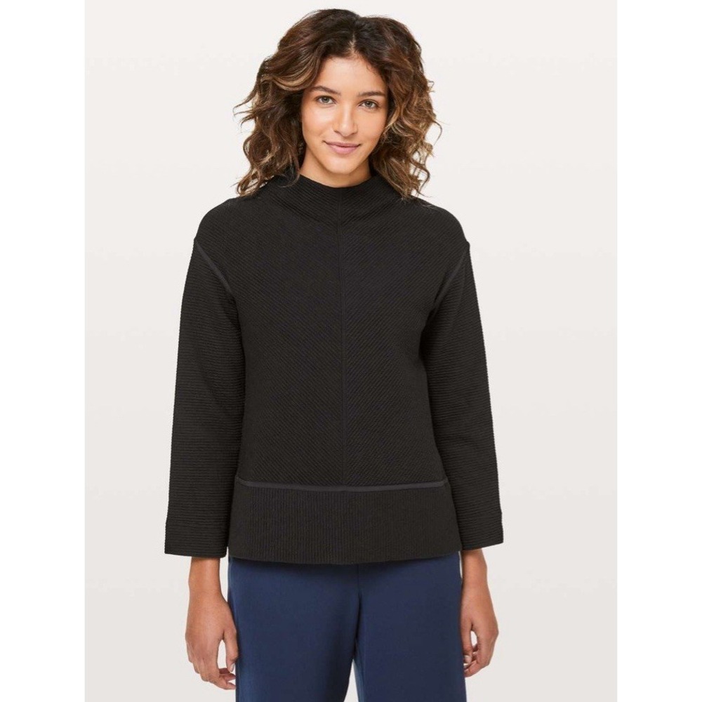 Lululemon Sweatshirt Womens 6 Black Textured On Repeat Mock Neck Relaxed Fit